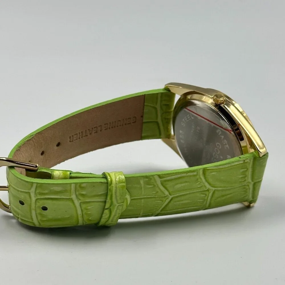 3/$30 Gossip Watch Women Gold Tone Green Leather Band New Battery 9 Inch